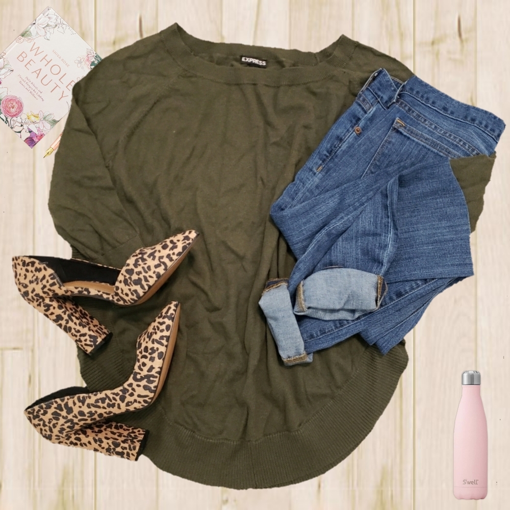Express Extreme Circle Hem Olive Sweater